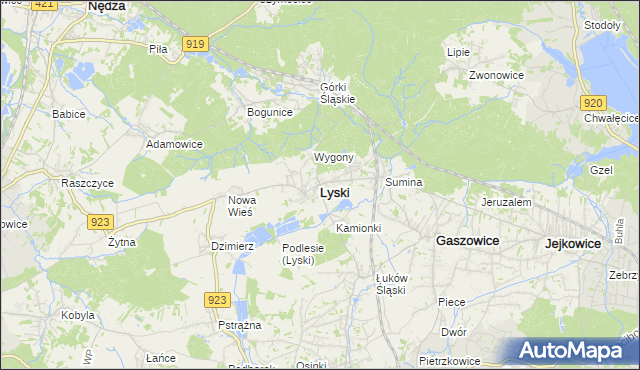 mapa Lyski powiat rybnicki, Lyski powiat rybnicki na mapie Targeo