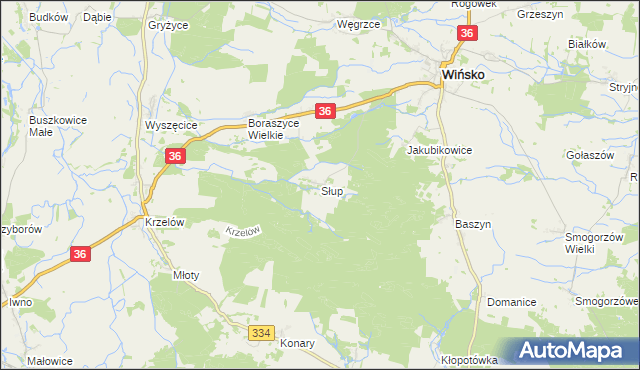 mapa Słup gmina Wińsko, Słup gmina Wińsko na mapie Targeo