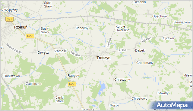 mapa Troszyn powiat ostrołęcki, Troszyn powiat ostrołęcki na mapie Targeo