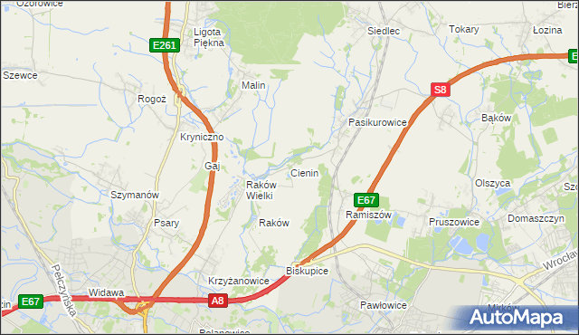 mapa Cienin gmina Wisznia Mała, Cienin gmina Wisznia Mała na mapie Targeo