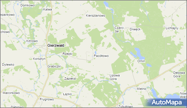 mapa Pacółtowo gmina Grunwald, Pacółtowo gmina Grunwald na mapie Targeo
