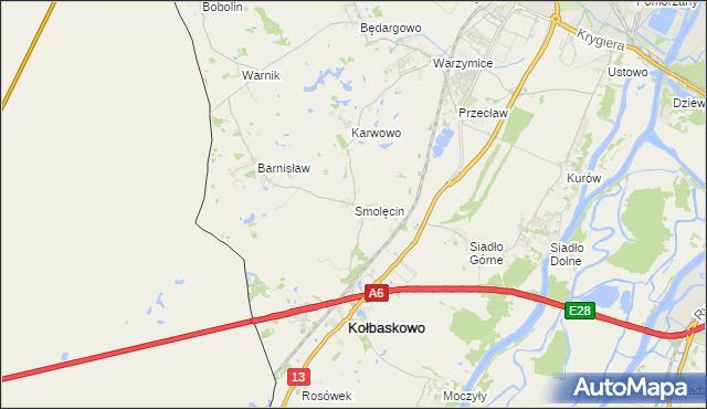 mapa Smolęcin gmina Kołbaskowo, Smolęcin gmina Kołbaskowo na mapie Targeo