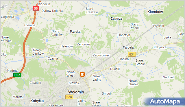 mapa Zagościniec gmina Wołomin, Zagościniec gmina Wołomin na mapie Targeo