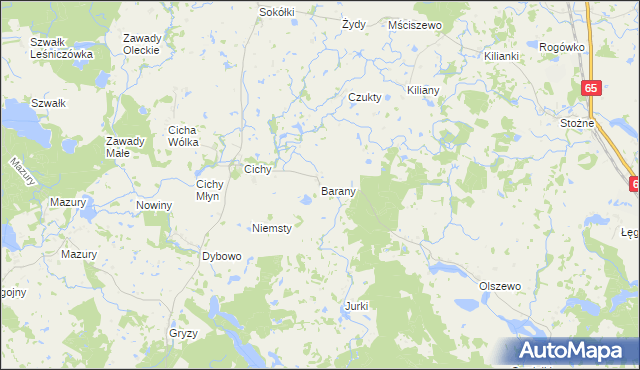 mapa Barany gmina Świętajno, Barany gmina Świętajno na mapie Targeo