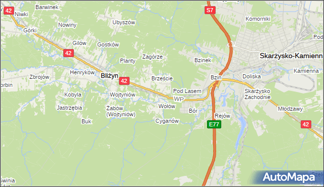 mapa Bugaj gmina Bliżyn, Bugaj gmina Bliżyn na mapie Targeo