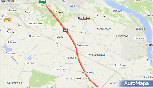 mapa Dąbrówka gmina Raciążek, Dąbrówka gmina Raciążek na mapie Targeo