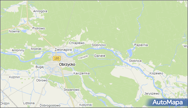 mapa Daniele gmina Obrzycko, Daniele gmina Obrzycko na mapie Targeo