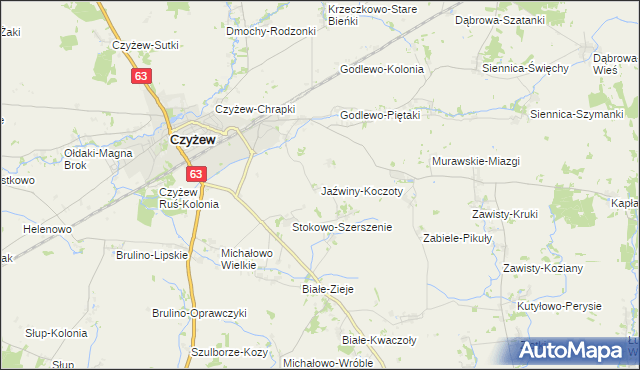 mapa Jaźwiny-Koczoty, Jaźwiny-Koczoty na mapie Targeo
