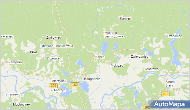 mapa Kaplin gmina Międzychód, Kaplin gmina Międzychód na mapie Targeo