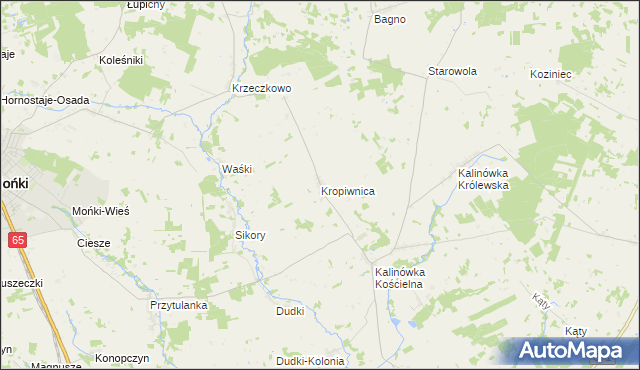 mapa Kropiwnica gmina Mońki, Kropiwnica gmina Mońki na mapie Targeo