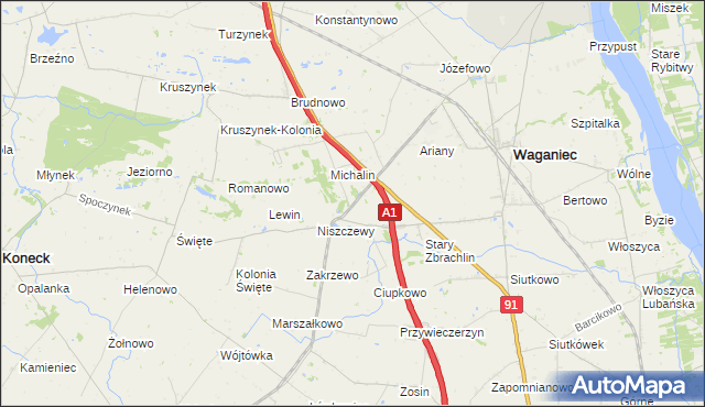 mapa Michalinek gmina Waganiec, Michalinek gmina Waganiec na mapie Targeo