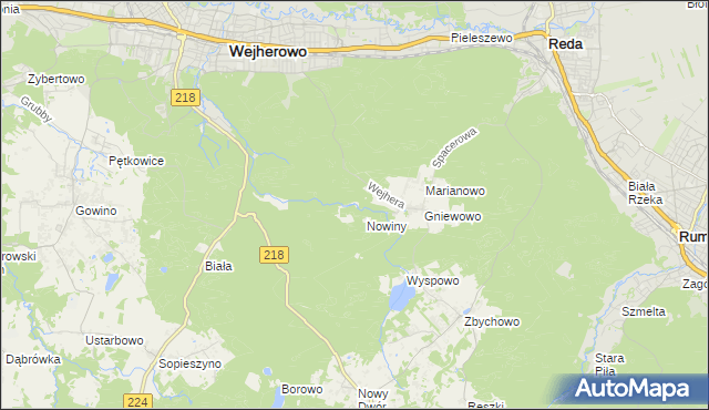 mapa Młynki gmina Wejherowo, Młynki gmina Wejherowo na mapie Targeo