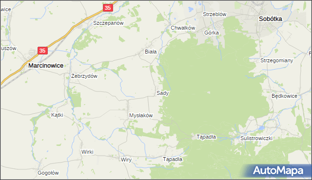 mapa Sady gmina Marcinowice, Sady gmina Marcinowice na mapie Targeo