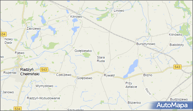 mapa Stara Ruda gmina Radzyń Chełmiński, Stara Ruda gmina Radzyń Chełmiński na mapie Targeo