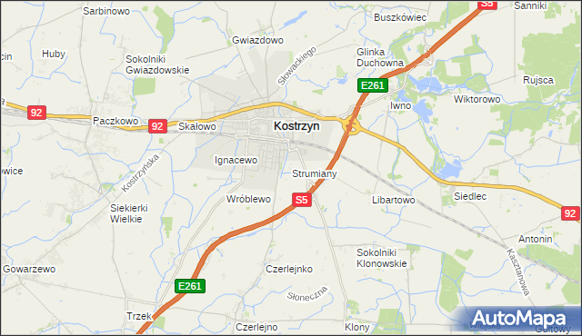 mapa Strumiany gmina Kostrzyn, Strumiany gmina Kostrzyn na mapie Targeo