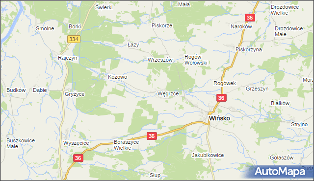 mapa Węgrzce gmina Wińsko, Węgrzce gmina Wińsko na mapie Targeo