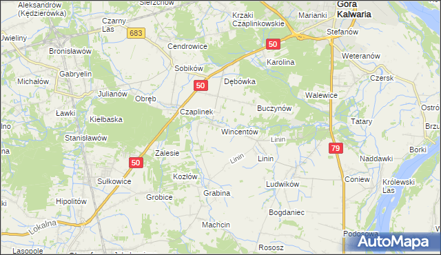 mapa Wincentów gmina Góra Kalwaria, Wincentów gmina Góra Kalwaria na mapie Targeo