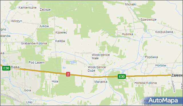 mapa Woskrzenice Małe, Woskrzenice Małe na mapie Targeo