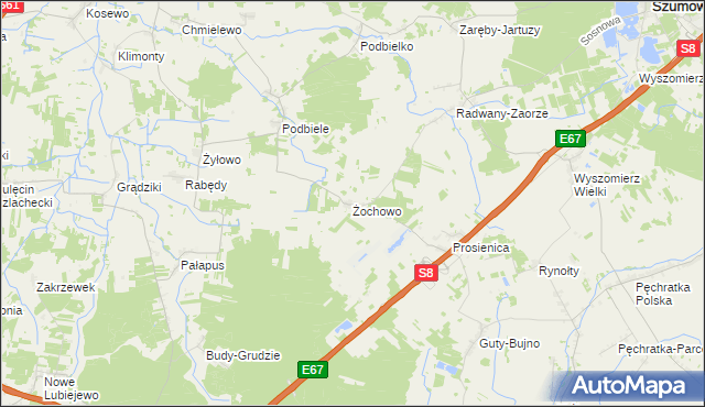 mapa Żochowo gmina Stary Lubotyń, Żochowo gmina Stary Lubotyń na mapie Targeo