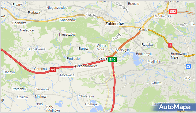 mapa Balice gmina Zabierzów, Balice gmina Zabierzów na mapie Targeo