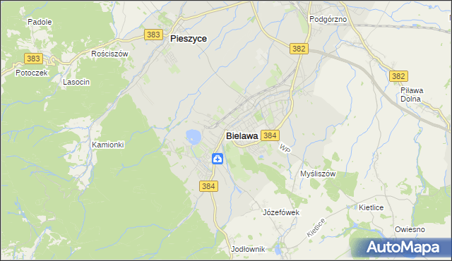 mapa Bielawa powiat dzierżoniowski, Bielawa powiat dzierżoniowski na mapie Targeo