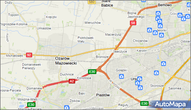 mapa Bronisze gmina Ożarów Mazowiecki, Bronisze gmina Ożarów Mazowiecki na mapie Targeo