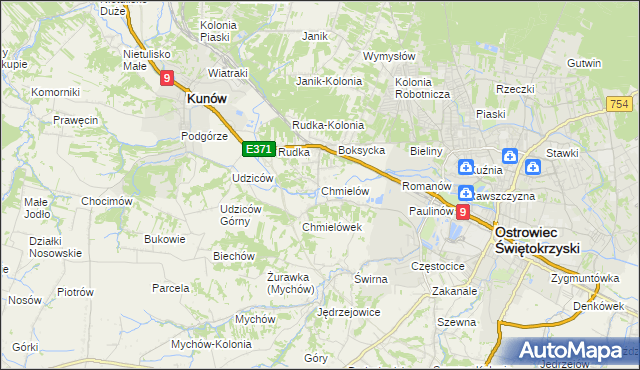 mapa Chmielów gmina Bodzechów, Chmielów gmina Bodzechów na mapie Targeo