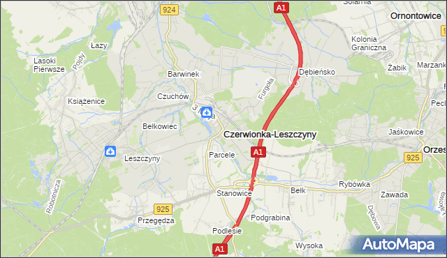 mapa Czerwionka-Leszczyny, Czerwionka-Leszczyny na mapie Targeo