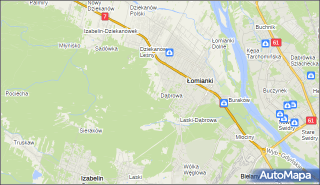 mapa Dąbrowa gmina Łomianki, Dąbrowa gmina Łomianki na mapie Targeo