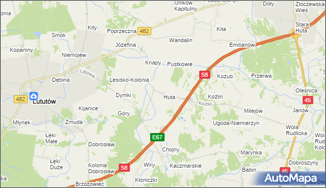 mapa Huta gmina Lututów, Huta gmina Lututów na mapie Targeo