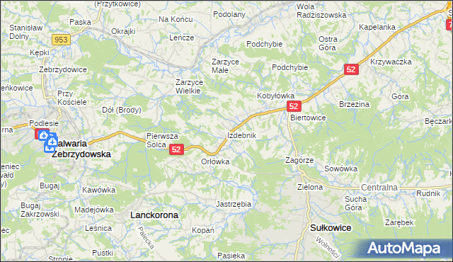 mapa Izdebnik gmina Lanckorona, Izdebnik gmina Lanckorona na mapie Targeo