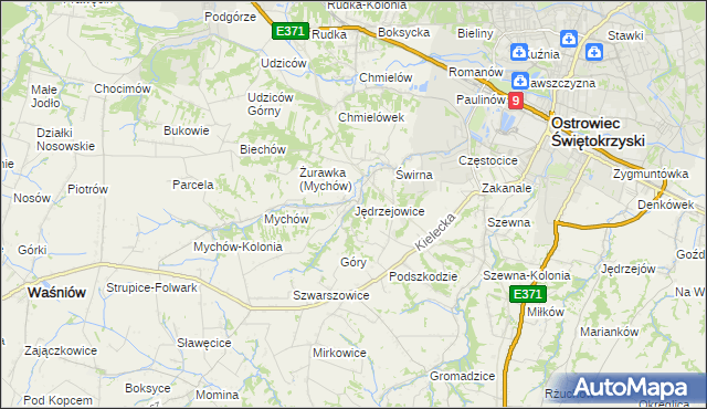 mapa Jędrzejowice gmina Bodzechów, Jędrzejowice gmina Bodzechów na mapie Targeo