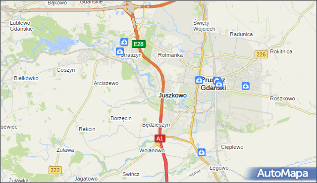 mapa Juszkowo, Juszkowo na mapie Targeo