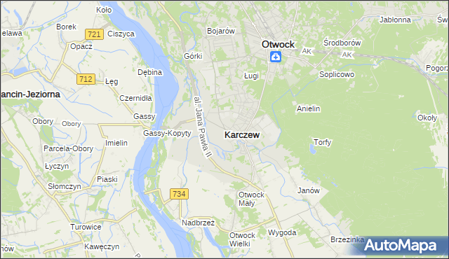 mapa Karczew powiat otwocki, Karczew powiat otwocki na mapie Targeo