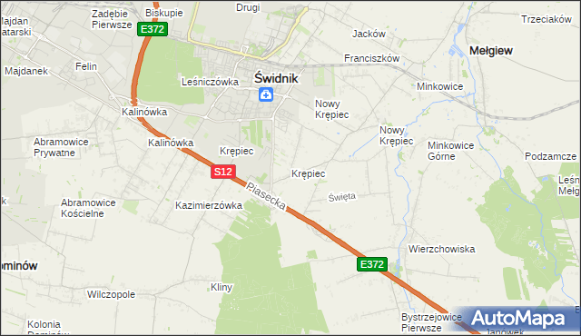 mapa Krępiec gmina Mełgiew, Krępiec gmina Mełgiew na mapie Targeo