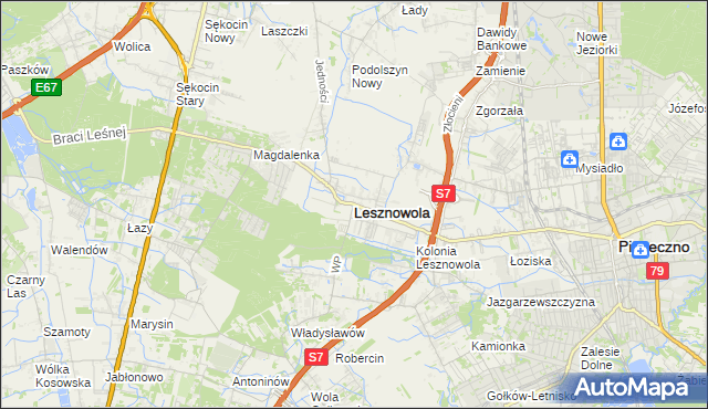 mapa Lesznowola powiat piaseczyński, Lesznowola powiat piaseczyński na mapie Targeo