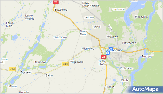 mapa Młynkowo gmina Koronowo, Młynkowo gmina Koronowo na mapie Targeo