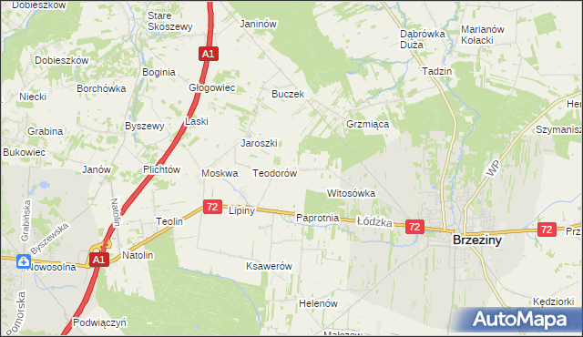 mapa Polik gmina Brzeziny, Polik gmina Brzeziny na mapie Targeo