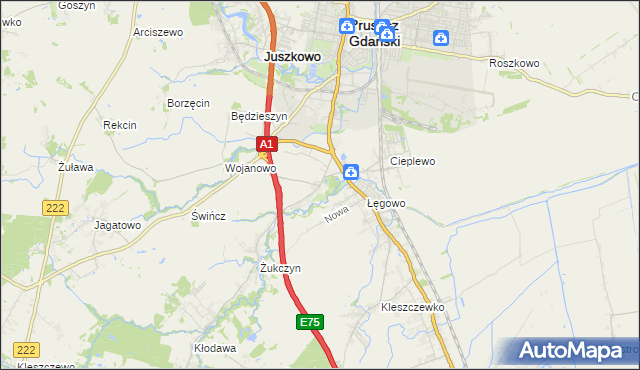 mapa Rusocin gmina Pruszcz Gdański, Rusocin gmina Pruszcz Gdański na mapie Targeo