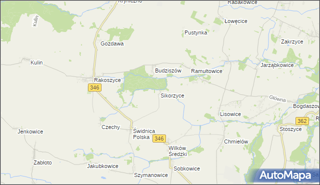 mapa Sikorzyce gmina Kostomłoty, Sikorzyce gmina Kostomłoty na mapie Targeo