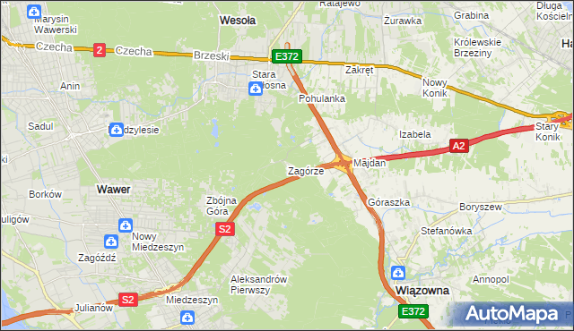 mapa Zagórze gmina Wiązowna, Zagórze gmina Wiązowna na mapie Targeo