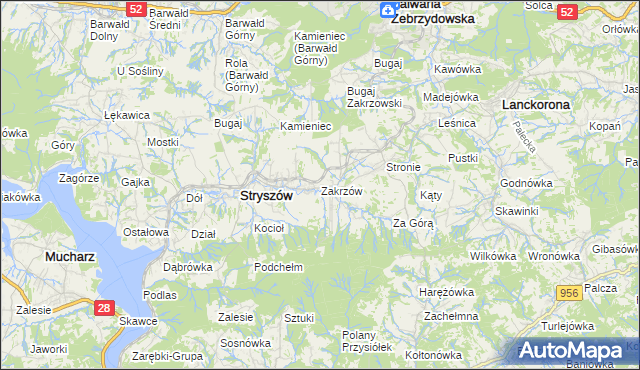 mapa Zakrzów gmina Stryszów, Zakrzów gmina Stryszów na mapie Targeo
