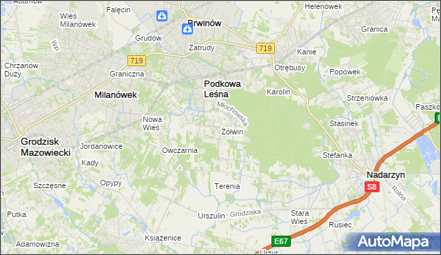 mapa Żółwin gmina Brwinów, Żółwin gmina Brwinów na mapie Targeo