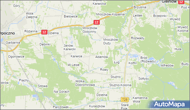 mapa Adamów gmina Opoczno, Adamów gmina Opoczno na mapie Targeo