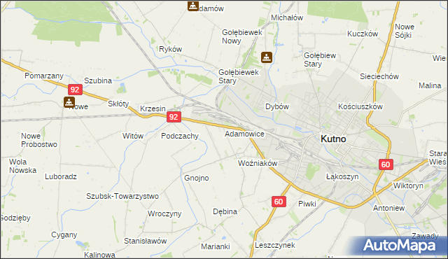 mapa Adamowice gmina Kutno, Adamowice gmina Kutno na mapie Targeo