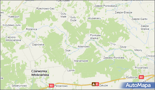 mapa Adamowo gmina Czerwonka, Adamowo gmina Czerwonka na mapie Targeo