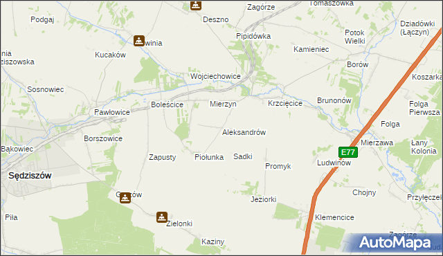 mapa Aleksandrów gmina Sędziszów, Aleksandrów gmina Sędziszów na mapie Targeo