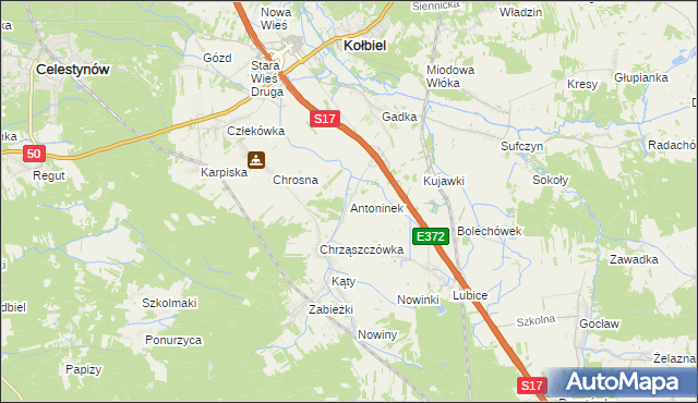 mapa Antoninek gmina Kołbiel, Antoninek gmina Kołbiel na mapie Targeo