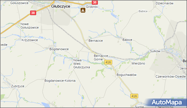 mapa Bernacice Górne, Bernacice Górne na mapie Targeo