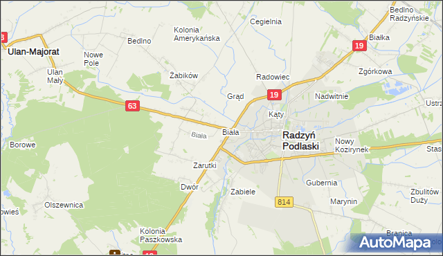 mapa Biała gmina Radzyń Podlaski, Biała gmina Radzyń Podlaski na mapie Targeo